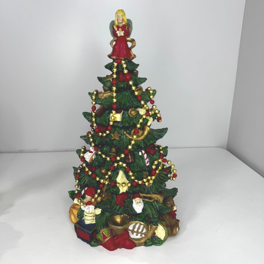 Vintage Christmas Tree Figurine Angel Topper Toy Train Hand Painted Resin 11.5"